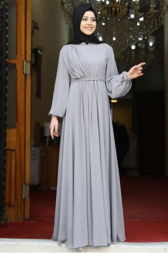 Gray Hijab Evening Dress 1865