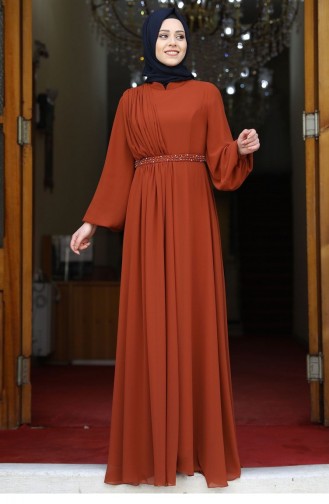 Brick Red Hijab Evening Dress 1869
