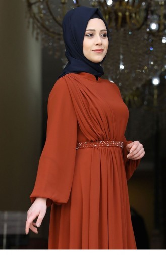 Brick Red Hijab Evening Dress 1869