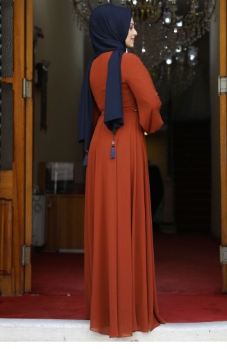 Brick Red Hijab Evening Dress 1869