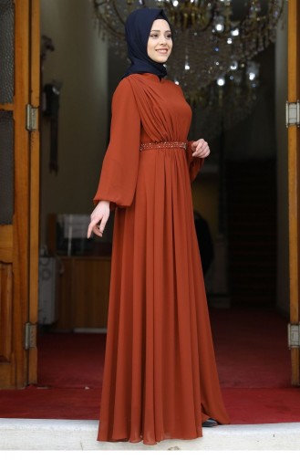 Brick Red Hijab Evening Dress 1869
