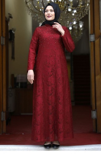 Claret Red Hijab Evening Dress 1893