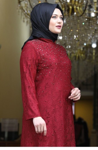 Claret Red Hijab Evening Dress 1893