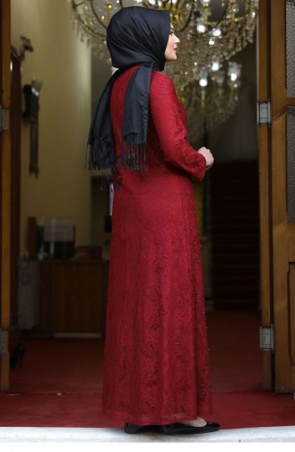 Claret Red Hijab Evening Dress 1893