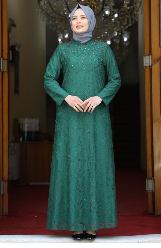 Emerald Green Hijab Evening Dress 1900