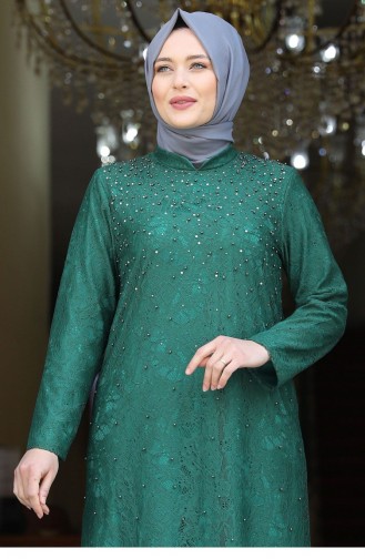 Emerald Green Hijab Evening Dress 1900