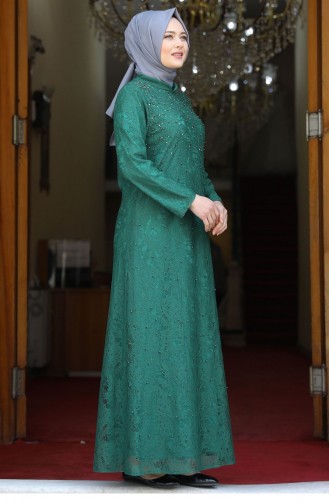 Emerald Green Hijab Evening Dress 1900