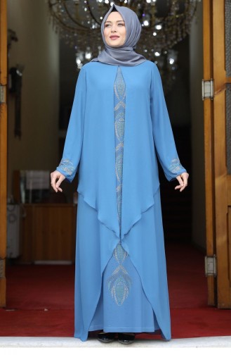 Babyblau Hijab-Abendkleider 1901
