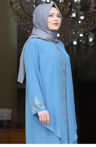 Babyblau Hijab-Abendkleider 1901