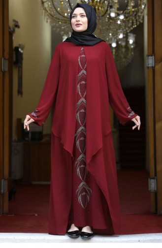 Claret Red Hijab Evening Dress 1902