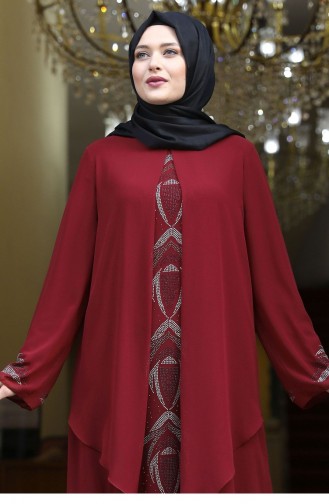 Claret Red Hijab Evening Dress 1902