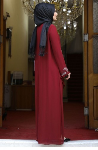 Claret Red Hijab Evening Dress 1902