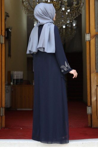 Navy Blue Hijab Evening Dress 1904