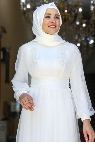 Naturfarbe Hijab-Abendkleider 2051