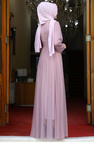 Powder Hijab Evening Dress 2053
