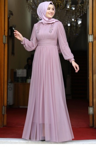 Powder Hijab Evening Dress 2053