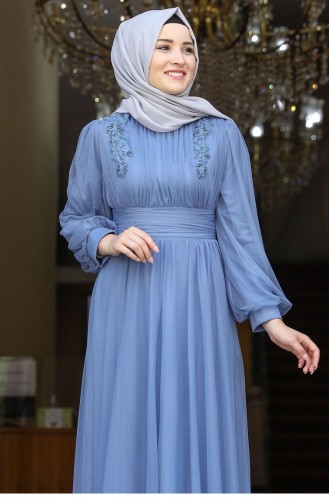 Indigo Hijab Evening Dress 2054