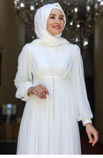 Naturfarbe Hijab-Abendkleider 2073