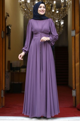 Lavender Color Hijab Evening Dress 2076