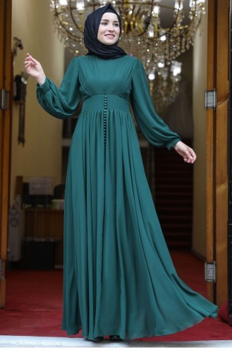Emerald Green Hijab Evening Dress 2079