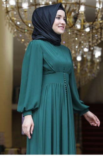 Emerald Green Hijab Evening Dress 2079