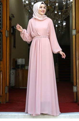 Powder Hijab Evening Dress 2089