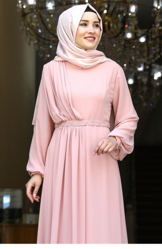 Powder Hijab Evening Dress 2089
