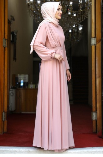 Powder Hijab Evening Dress 2089