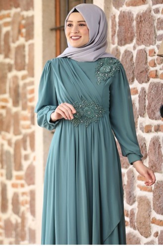 Unreife Mandelgrün Hijab-Abendkleider 2129