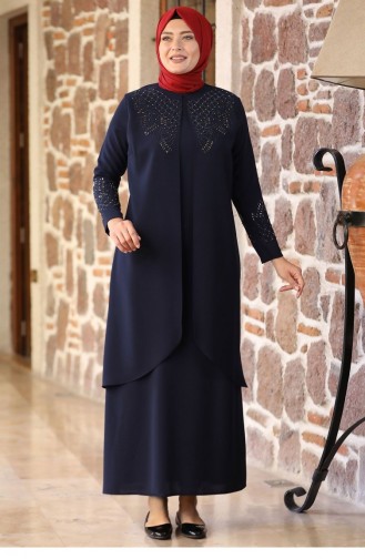 Navy Blue Hijab Evening Dress 2144