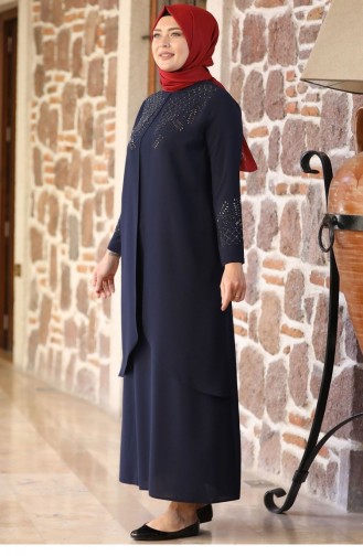 Navy Blue Hijab Evening Dress 2144
