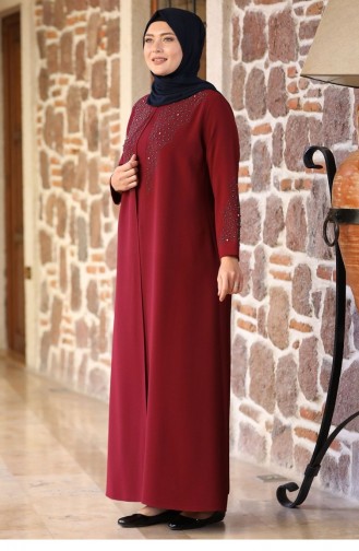 Claret Red Hijab Evening Dress 2157