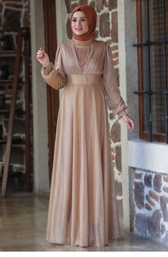 Gold Hijab Evening Dress 2160