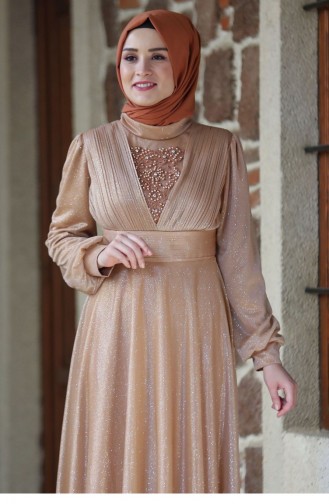 Gold Hijab Evening Dress 2160