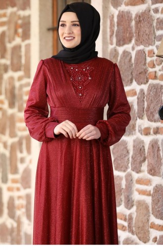 Claret Red Hijab Evening Dress 2163