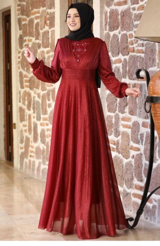 Claret Red Hijab Evening Dress 2163