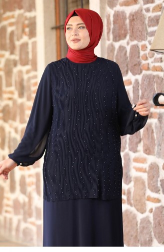 Dunkelblau Hijab-Abendkleider 2175