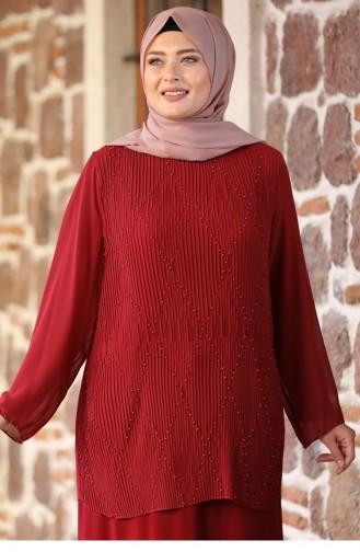 Claret Red Hijab Evening Dress 2181