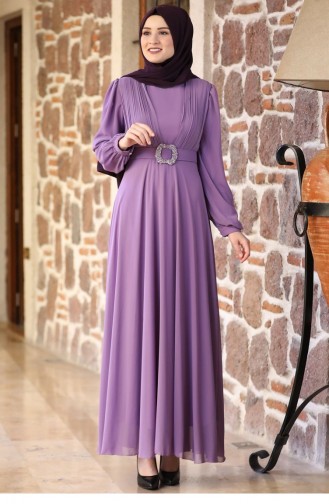 Lavender Color Hijab Evening Dress 2189
