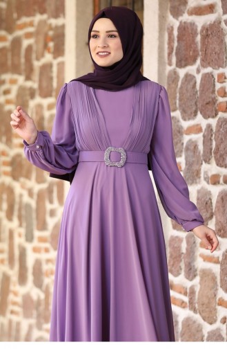 Lavender Color Hijab Evening Dress 2189