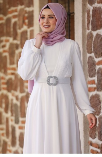 Ecru Hijab Evening Dress 2193