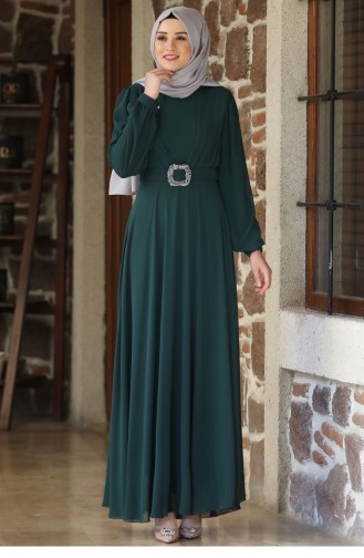 Emerald Green Hijab Evening Dress 2194