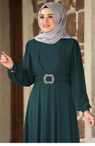 Emerald Green Hijab Evening Dress 2194