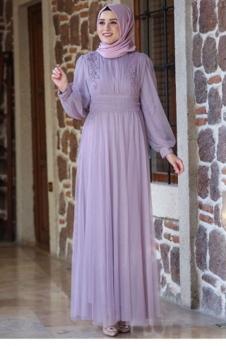 Lavender Color Hijab Evening Dress 2215
