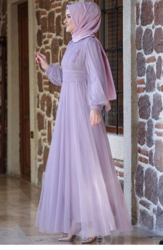 Lavender Color Hijab Evening Dress 2215