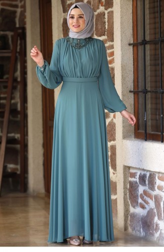Green Almond Hijab Evening Dress 2219