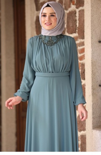 Green Almond Hijab Evening Dress 2219