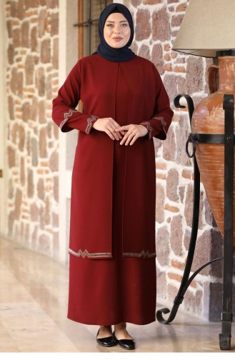 Claret Red Hijab Evening Dress 2229