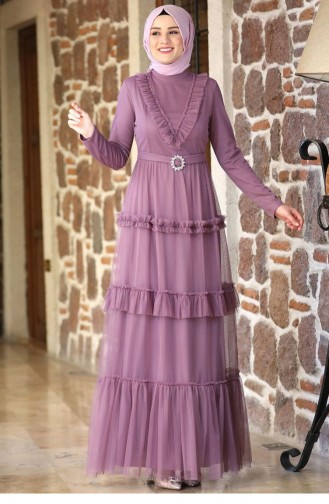 Lavender Color Hijab Evening Dress 2241