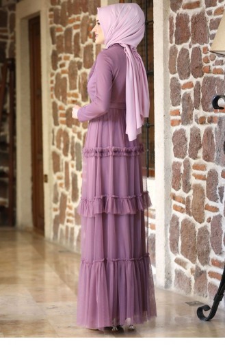 Lavender Color Hijab Evening Dress 2241